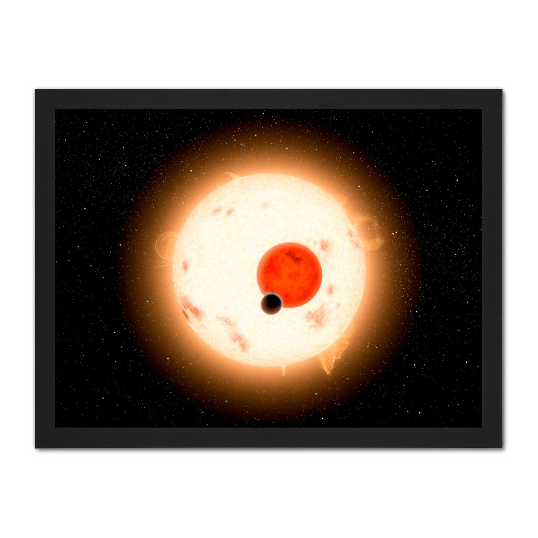 Space NASA Planet Kepler-16 Red Dwarf Star Illustration Large Framed Wall Decor Art Print